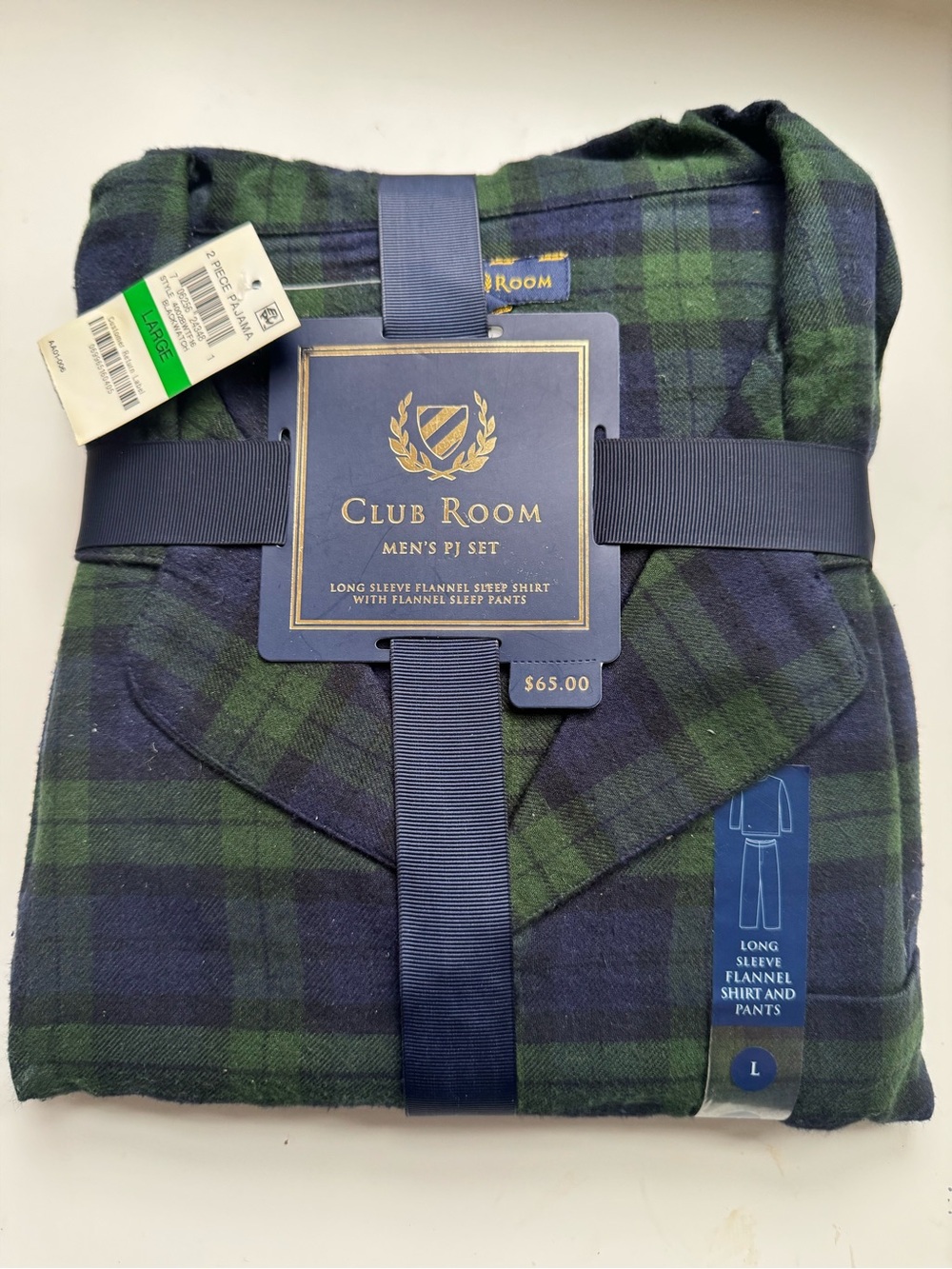 NEW Club Room Green and Navy Plaid Men's Flannel PJ Set Sz. L Winter Cozy